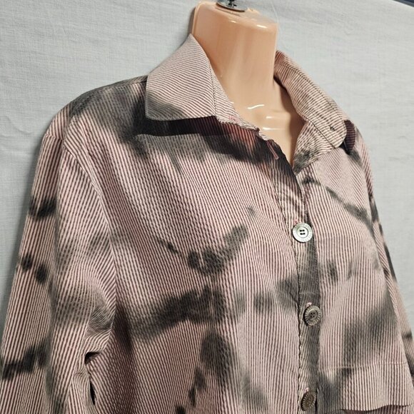 Dress to Kill Women Top Tunic Blouse Shirt One Size Tied Dye Button Up Long/Slee - Picture 9 of 15